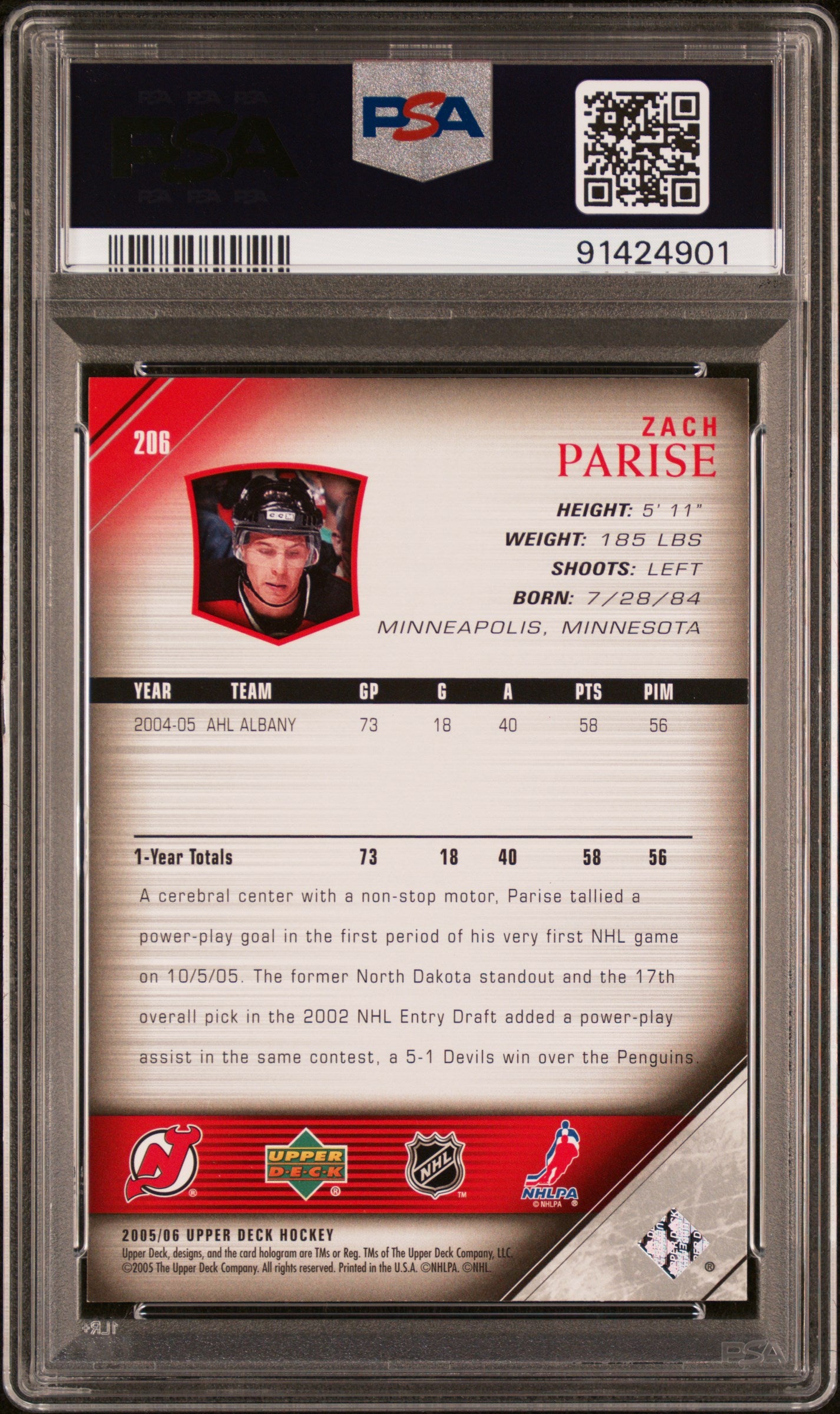 2005 Upper Deck #206 Zach Parise PSA 10