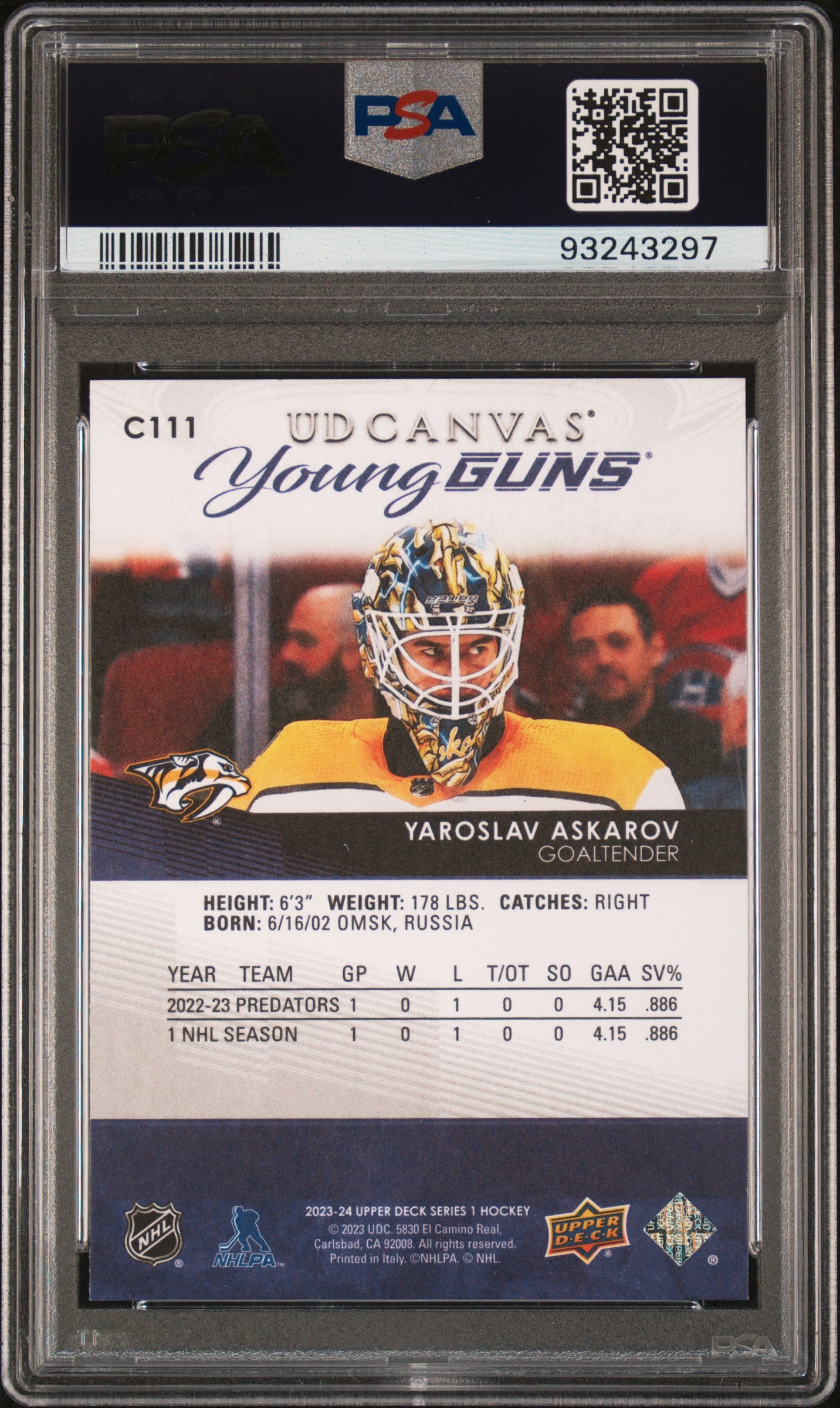 2023 Upper Deck Ud Canvas #C111 Yaroslav Askarov PSA 10
