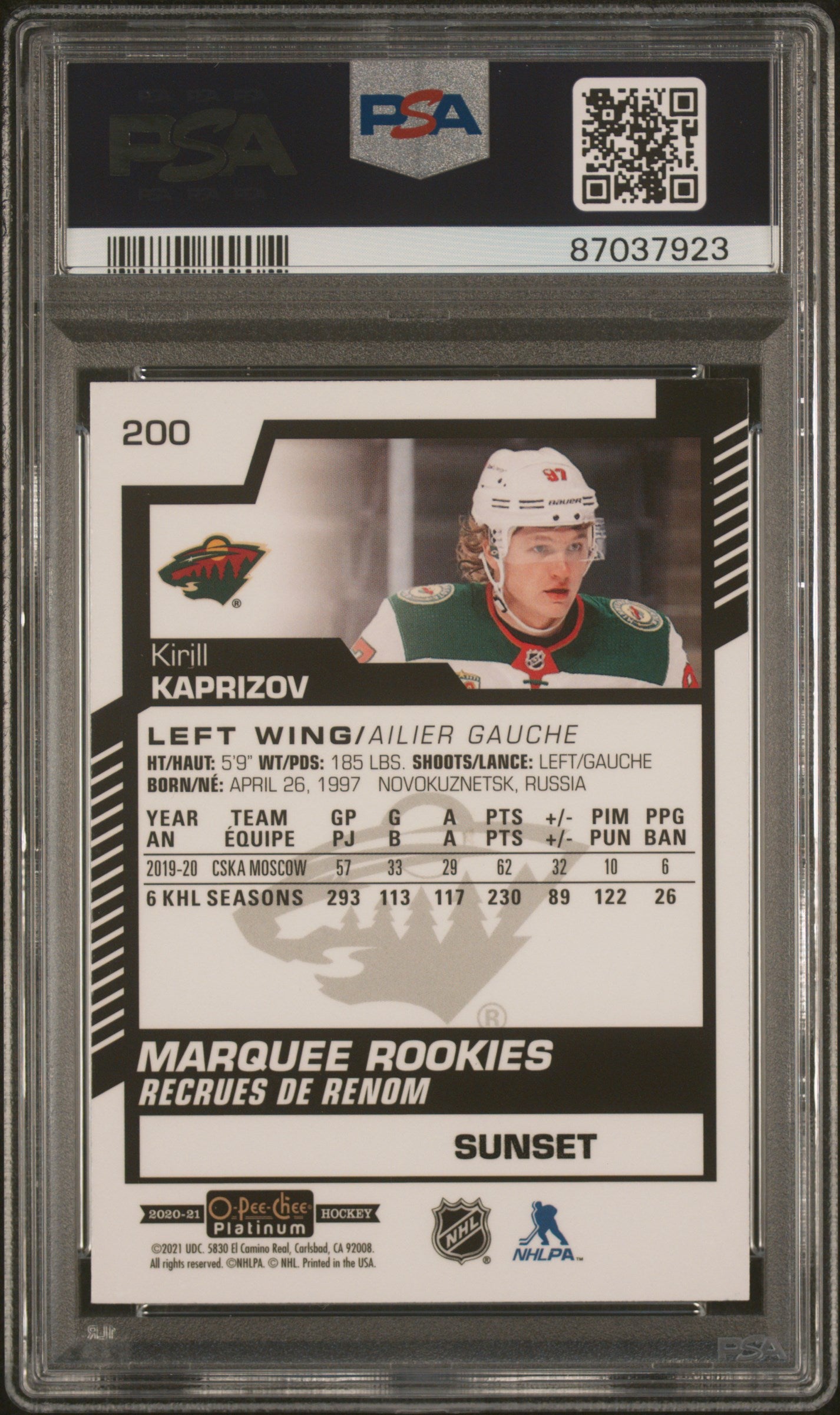 2020 O-Pee-Chee Platinum #200 Kirill Kaprizov Sunset PSA 10