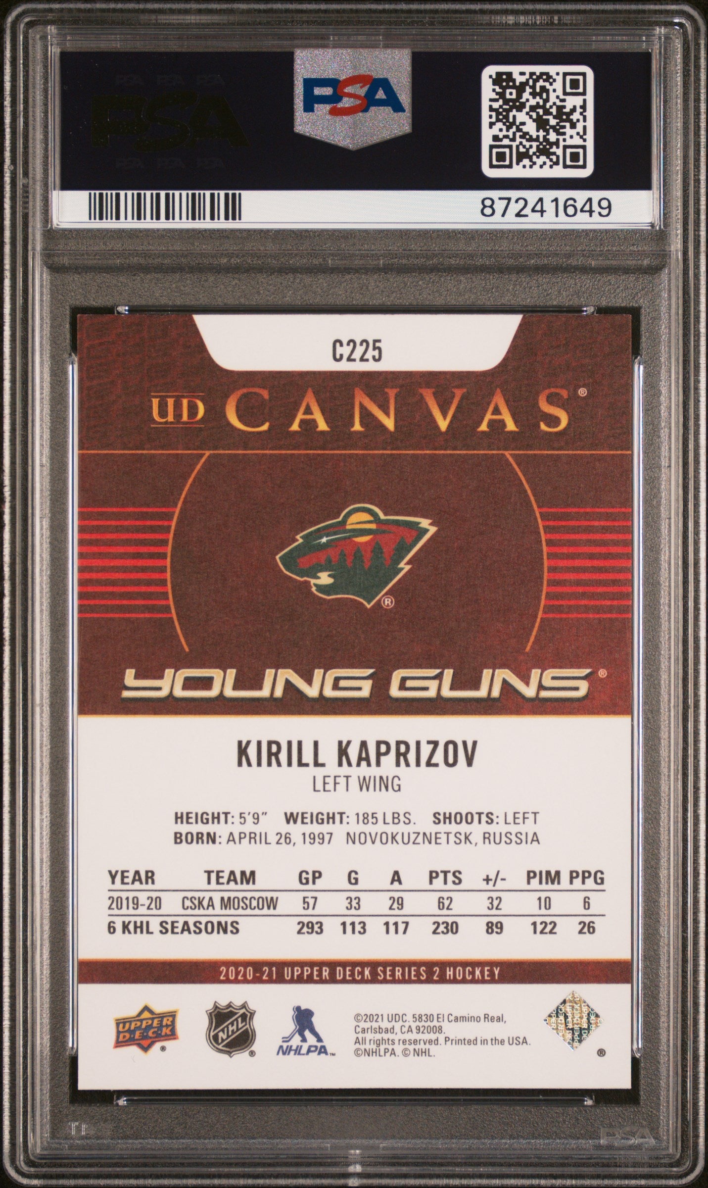 2020 Upper Deck Ud Canvas #C225 Kirill Kaprizov Ud Canvas PSA 9