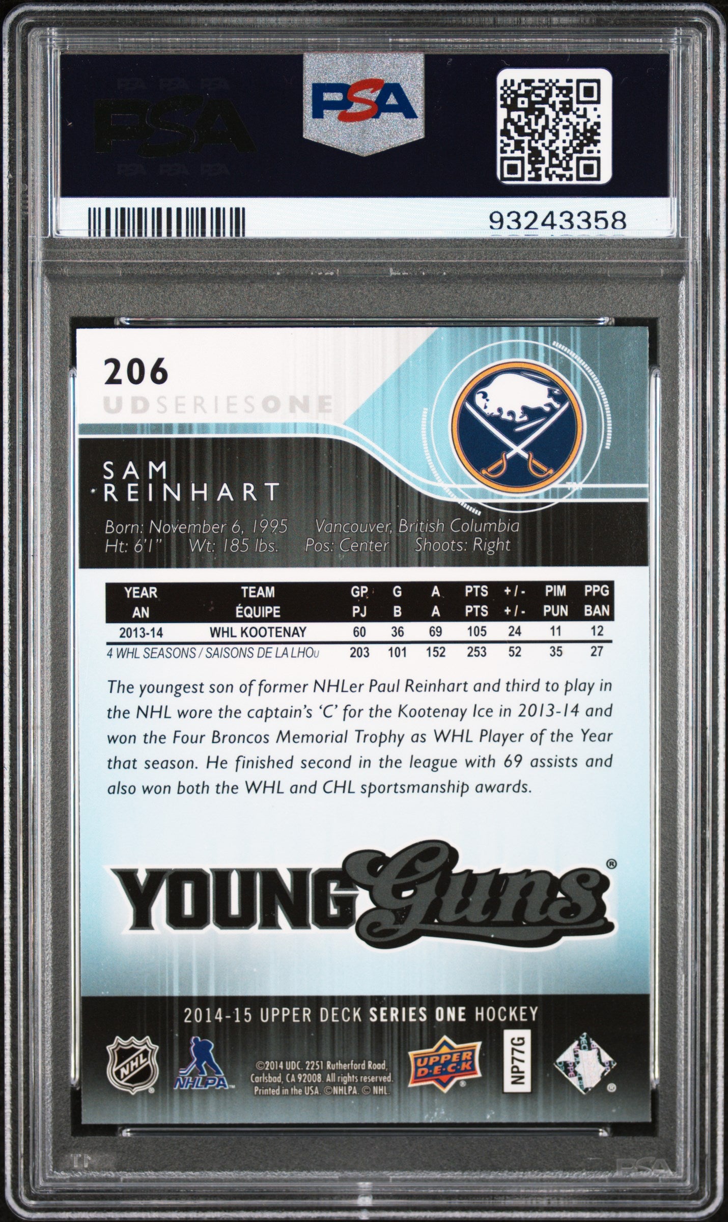 2014 Upper Deck #206 Sam Reinhart PSA 9