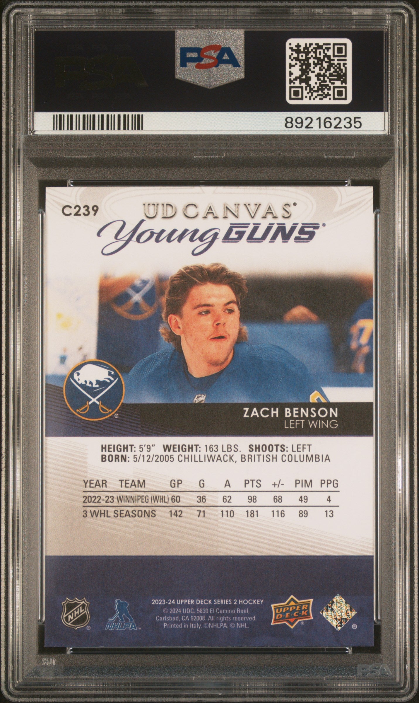 2023 Upper Deck Ud Canvas #C239 Zach Benson PSA 10