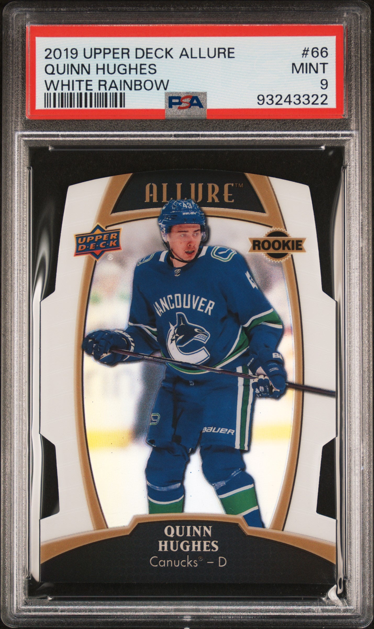 2019 Upper Deck Allure #66 Quinn Hughes White Rainbow PSA 9