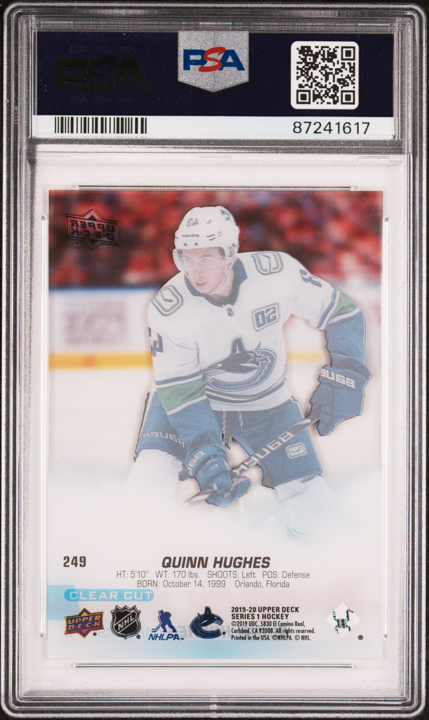 2019 Upper Deck #249 Quinn Hughes Clear Cut PSA 9