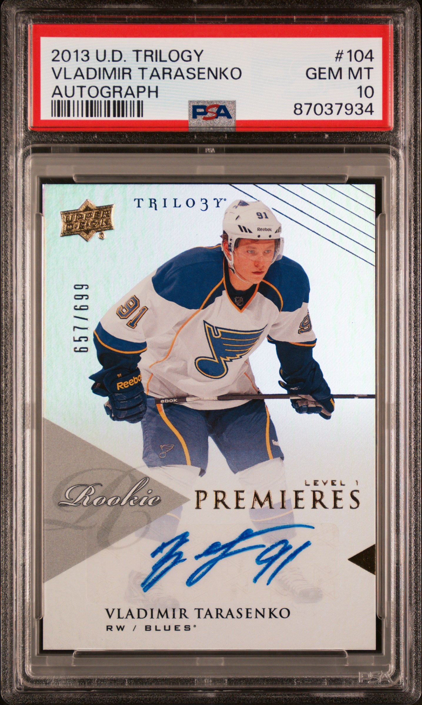 2013 Upper Deck Trilogy #104 Vladimir Tarasenko Autograph PSA 10