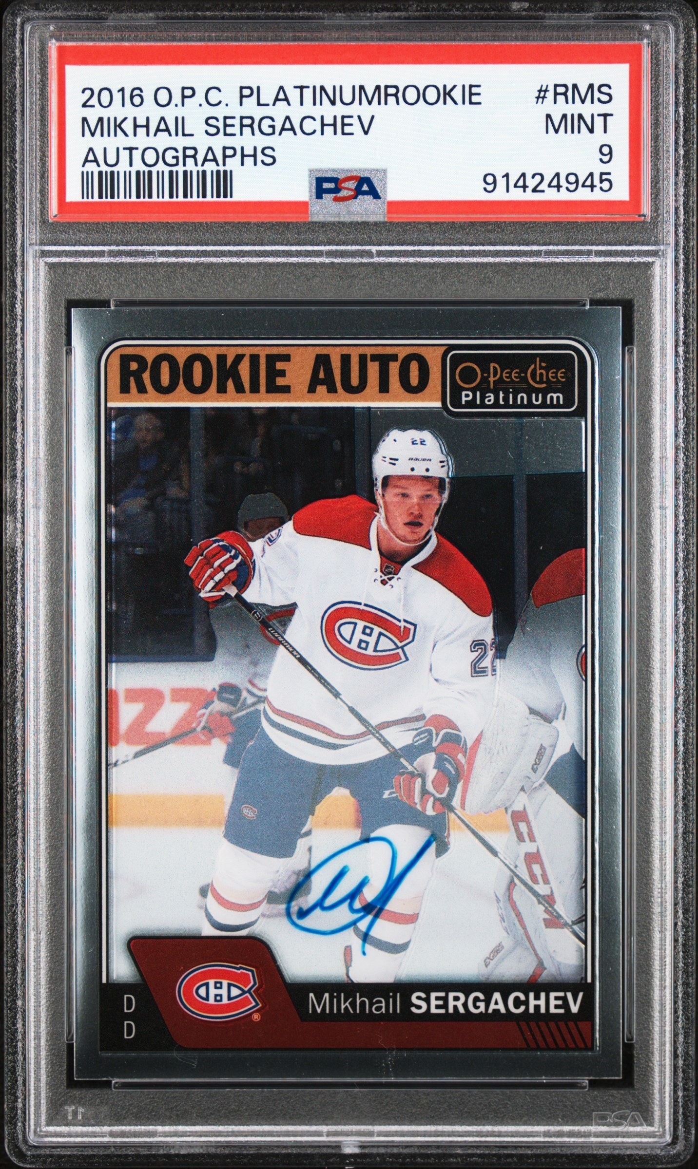 2016 O-Pee-Chee Platinum Rookie Autographs #RMS Mikhail Sergachev Autographs PSA 9