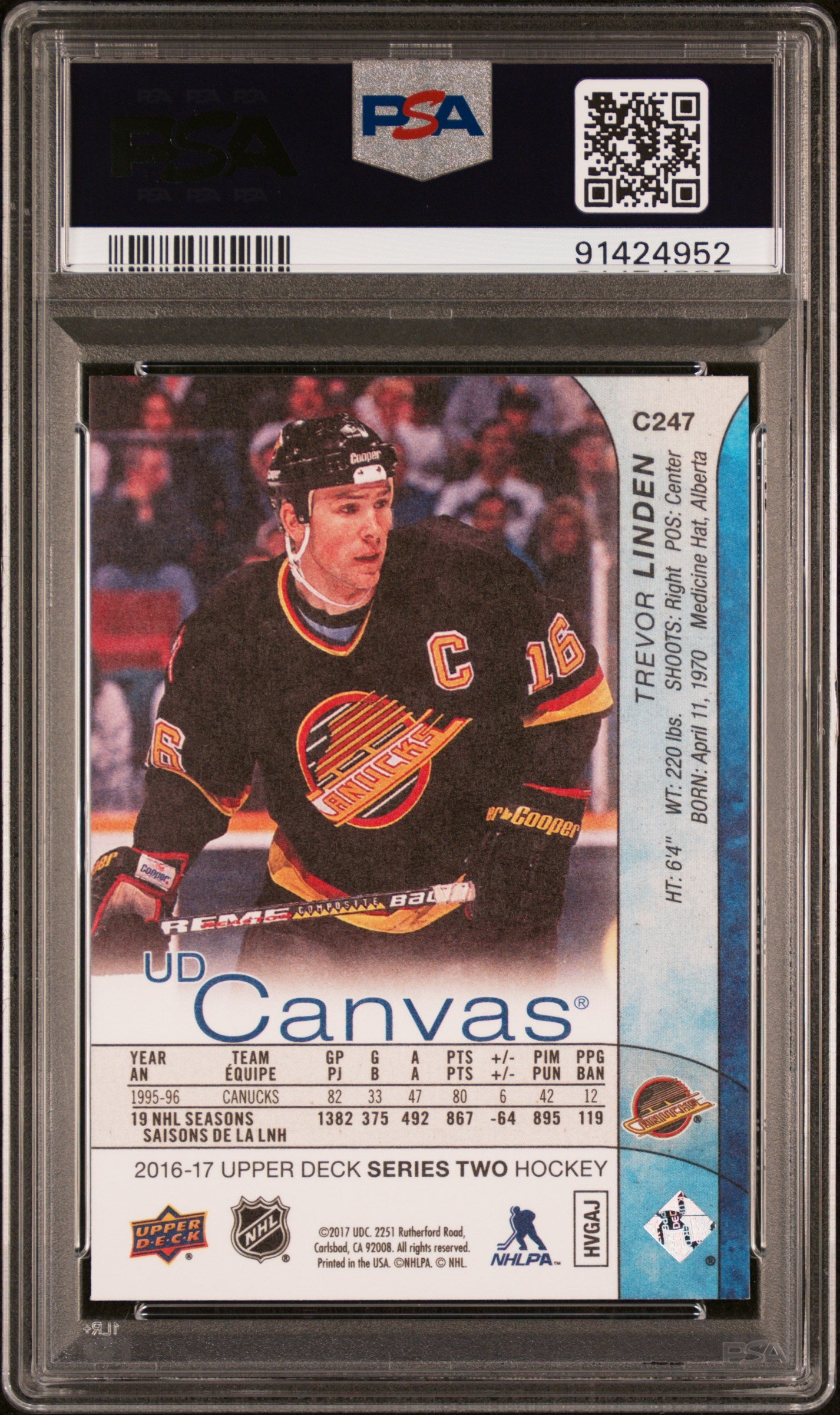 2016 Upper Deck Canvas #C247 Trevor Linden PSA 10