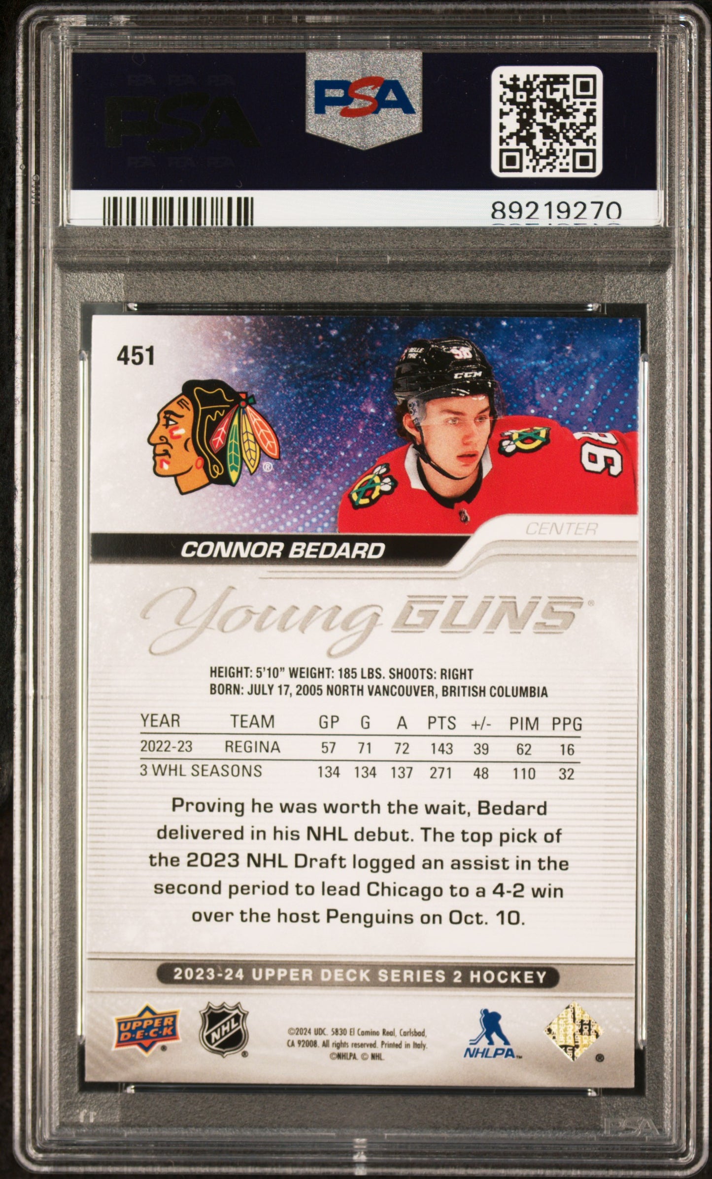2023 Upper Deck #451 Connor Bedard PSA 9
