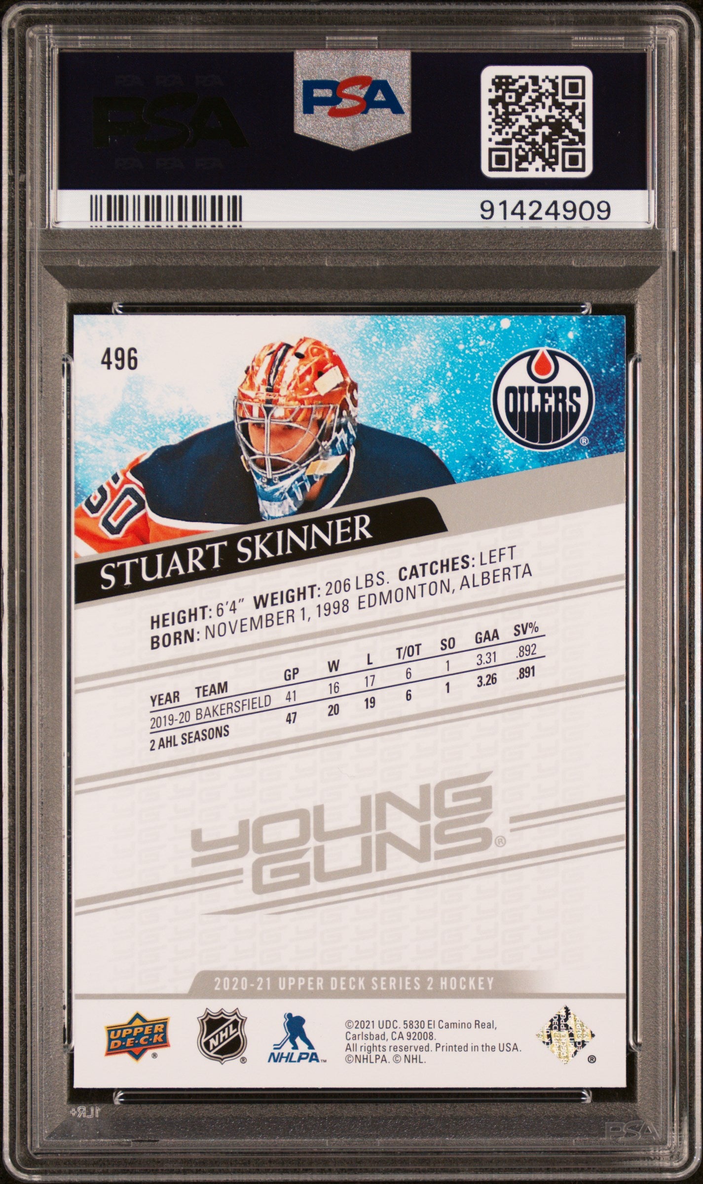 2020 Upper Deck #496 Stuart Skinner PSA 9