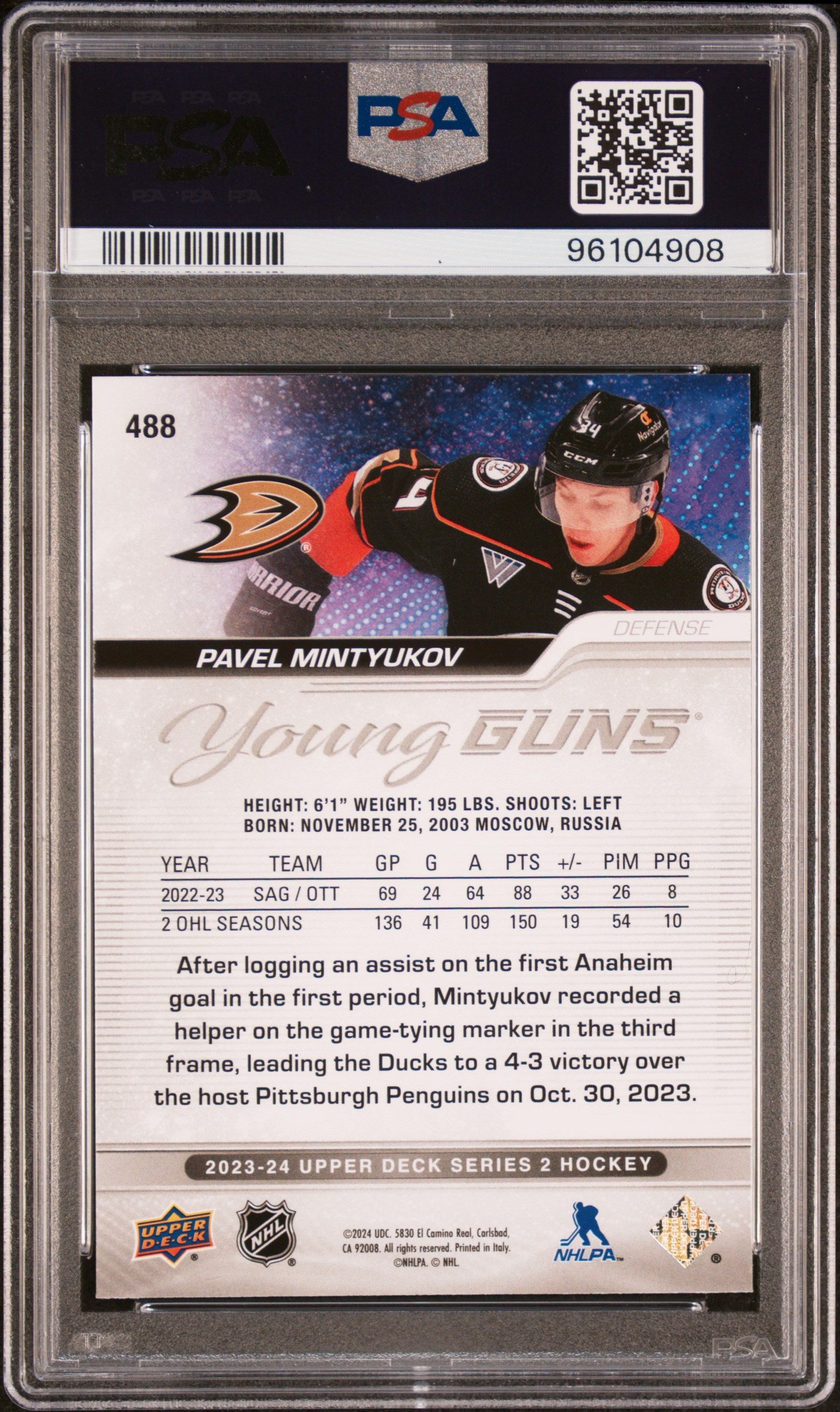 2023 Upper Deck #488 Pavel Mintyukov PSA 9