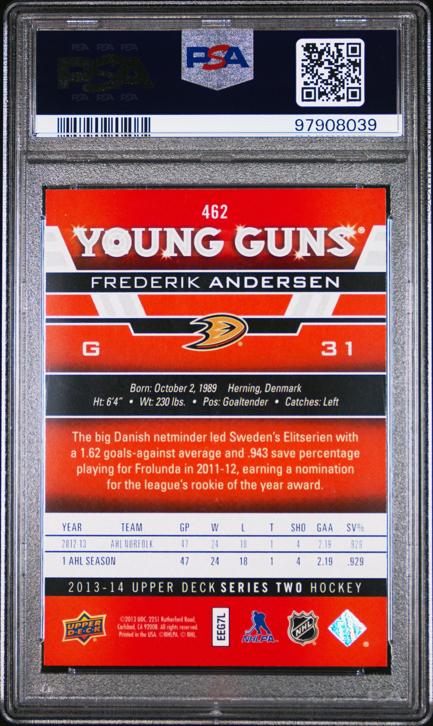 2013 Upper Deck #462 Frederik Andersen PSA 9