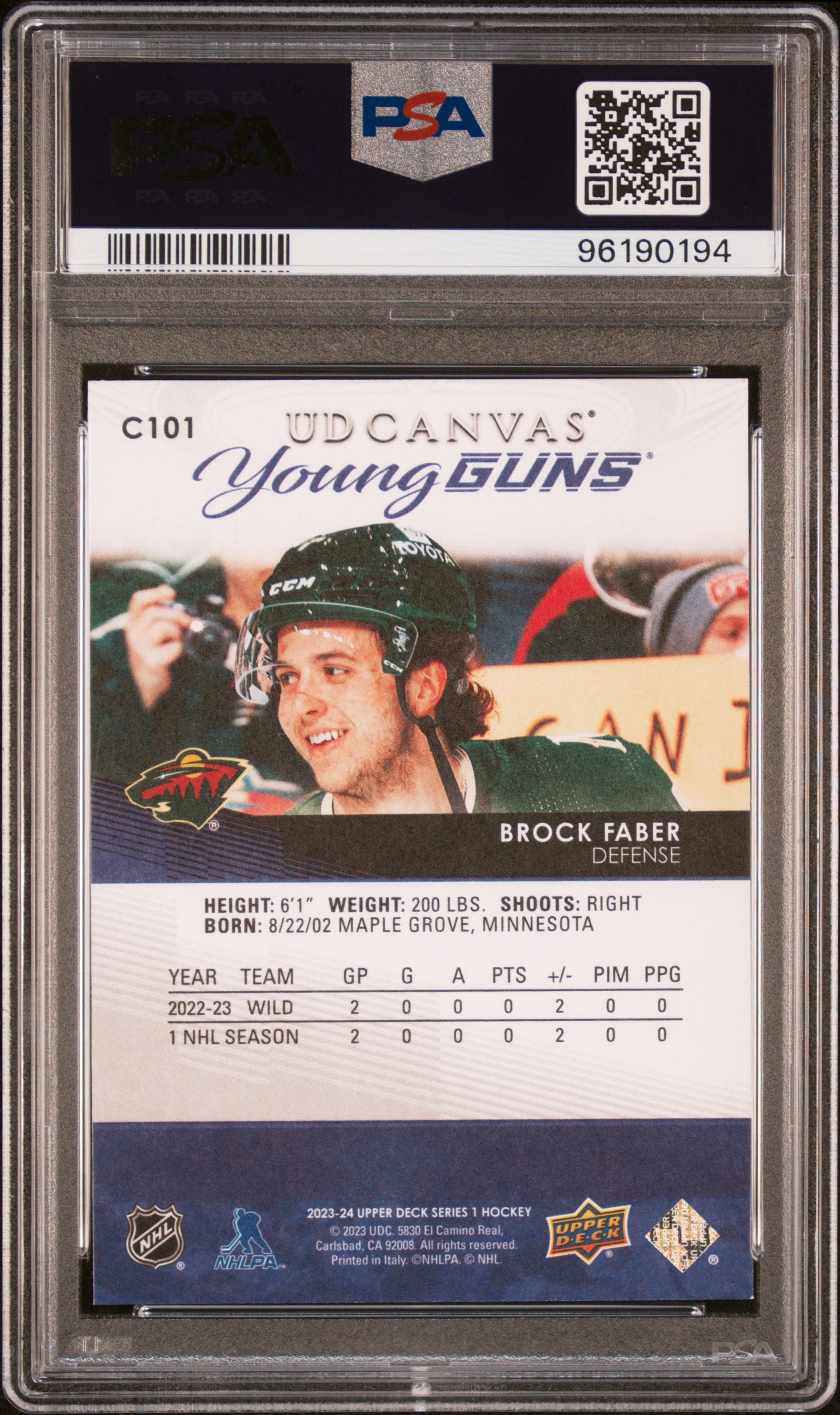 2023 Upper Deck Ud Canvas #C101 Brock Faber PSA 8