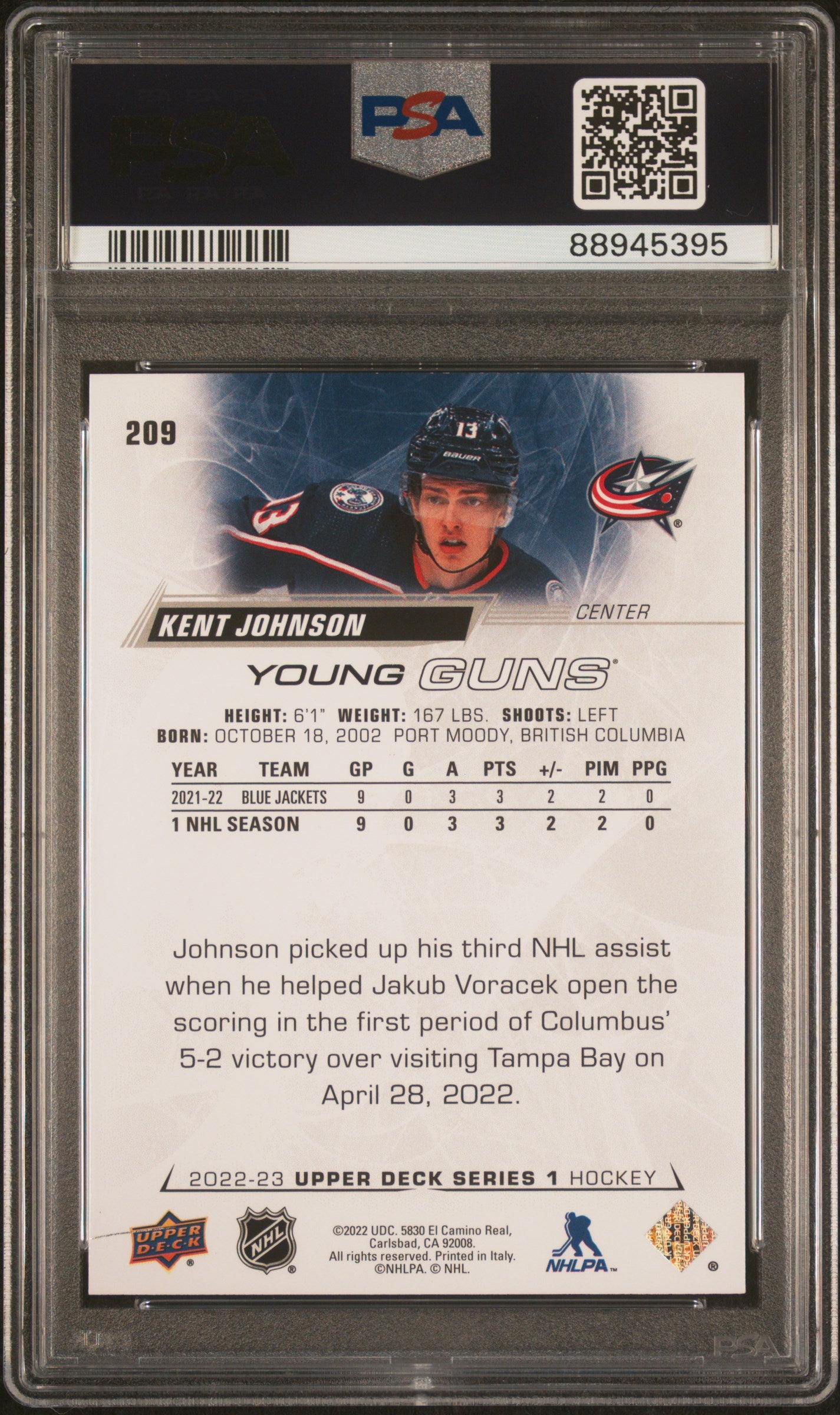 2022 Upper Deck #209 Kent Johnson Silver Foil PSA 8