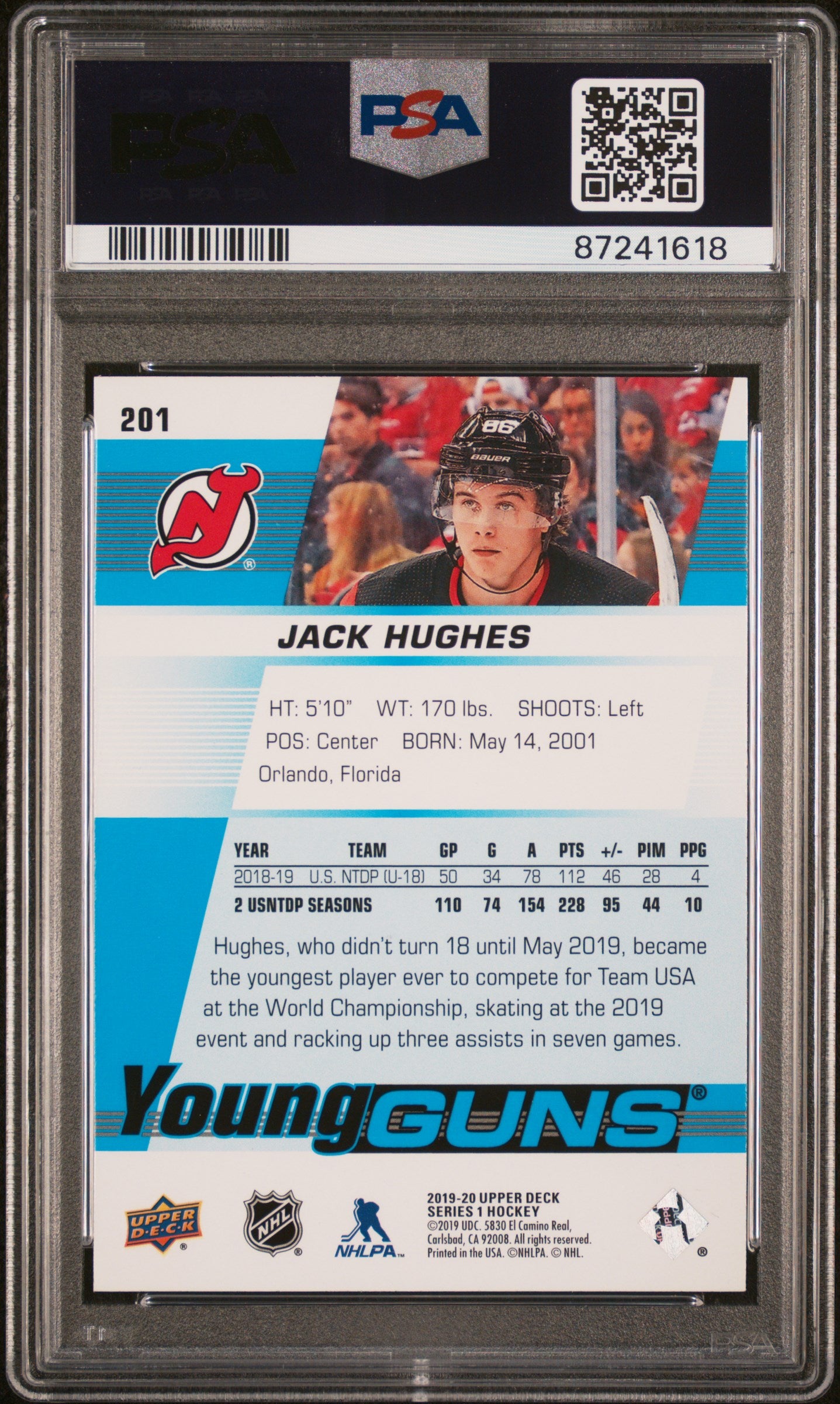 2019 Upper Deck #201 Jack Hughes PSA 9
