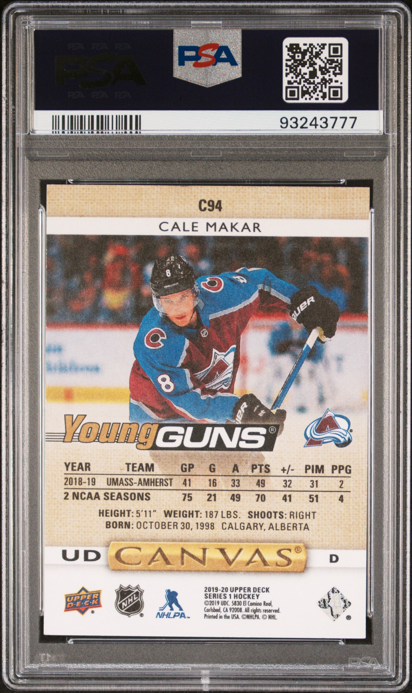 2019 Upper Deck Canvas #C94 Cale Makar PSA 10