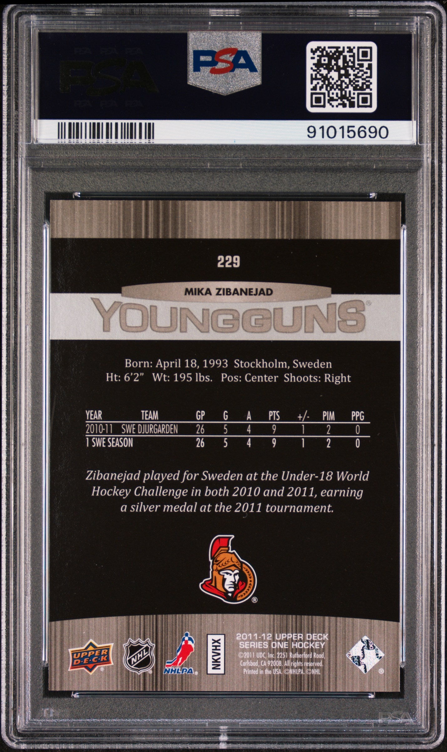 2011 Upper Deck #229 Mika Zibanejad PSA 10