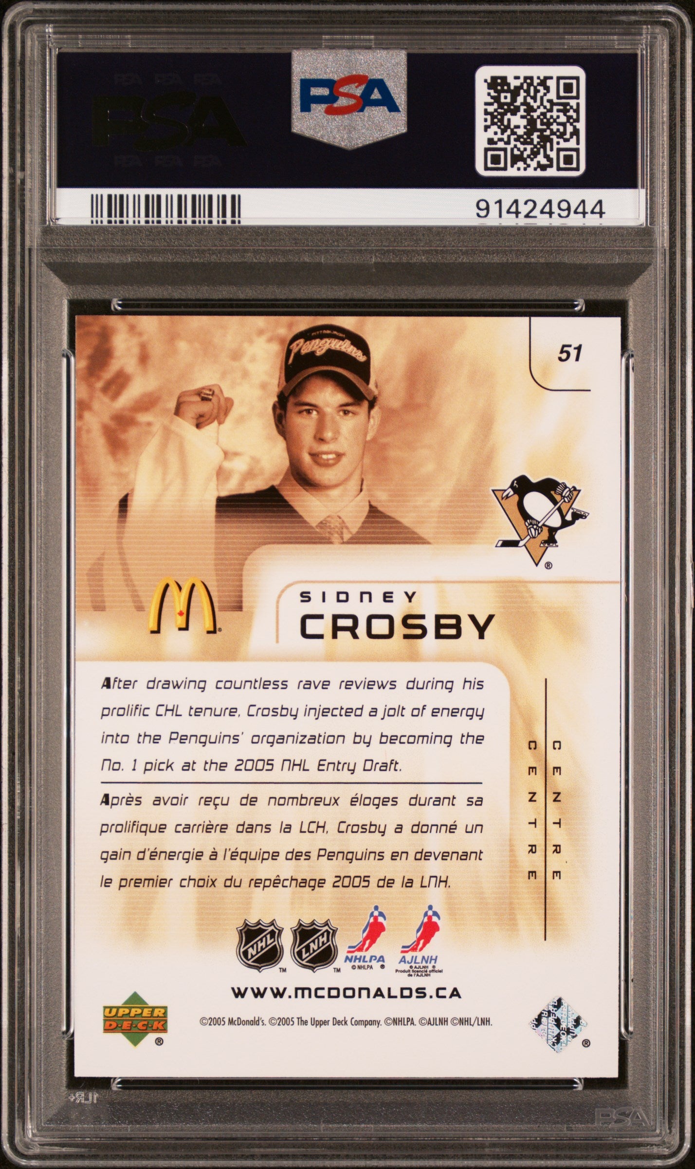 2005 Upper Deck Mcdonald'S #51 Sidney Crosby PSA 10