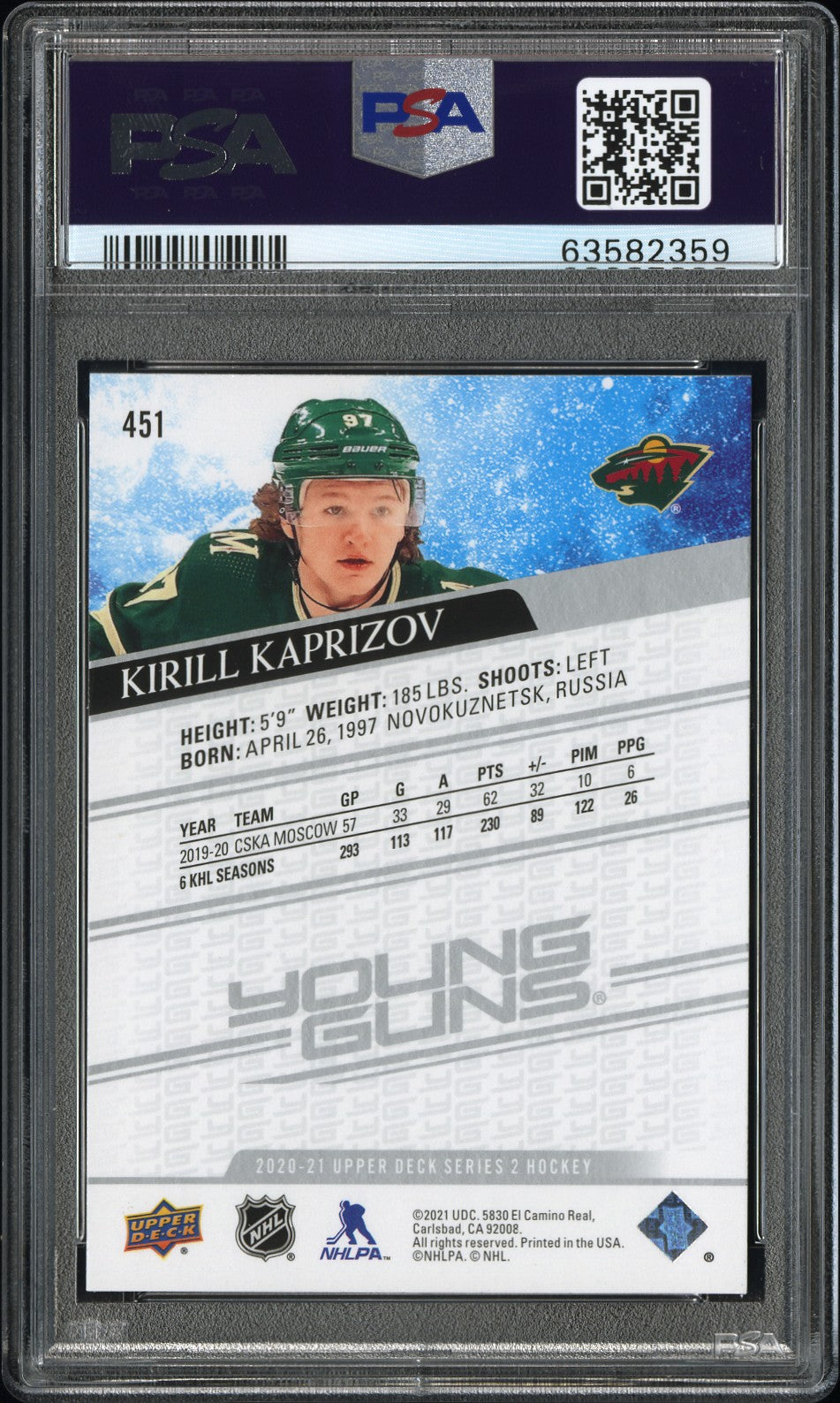 2020 Upper Deck #451 Kirill Kaprizov PSA 9
