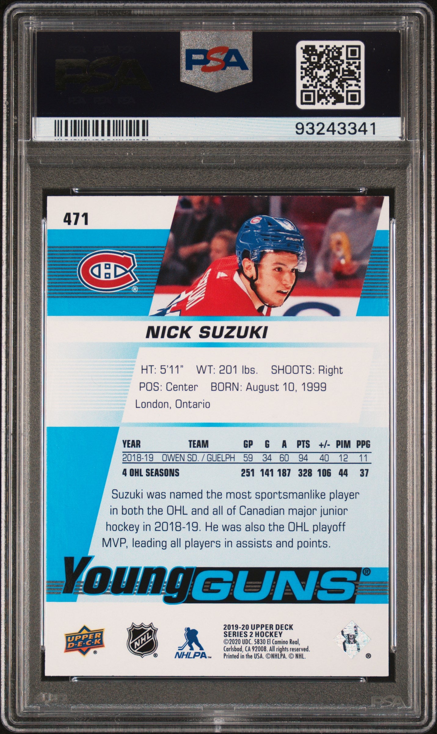 2019 Upper Deck #471 Nick Suzuki PSA 8.5