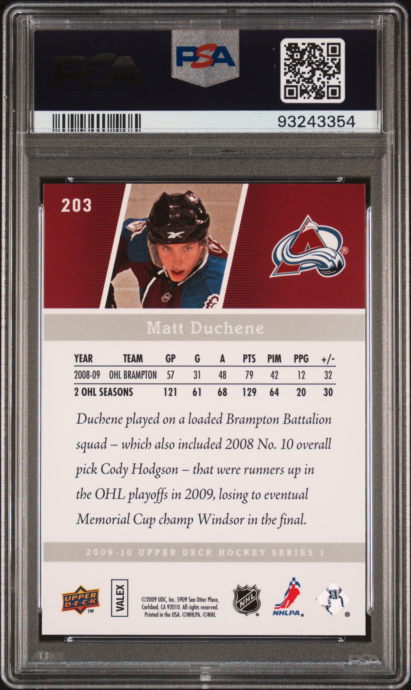 2009 Upper Deck #203 Matt Duchene PSA 9