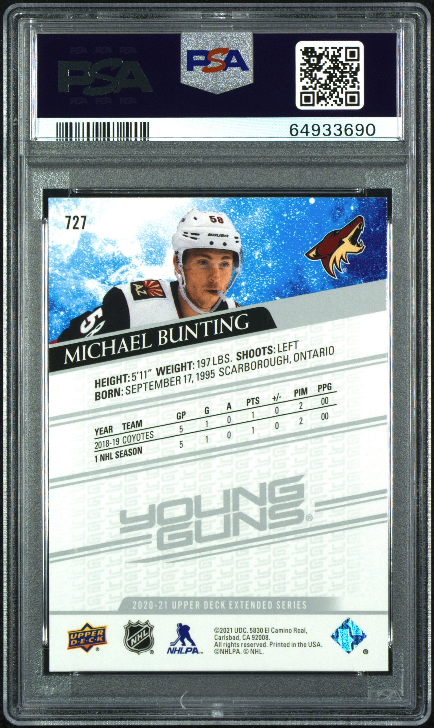 2020 Upper Deck #727 Michael Bunting PSA 10
