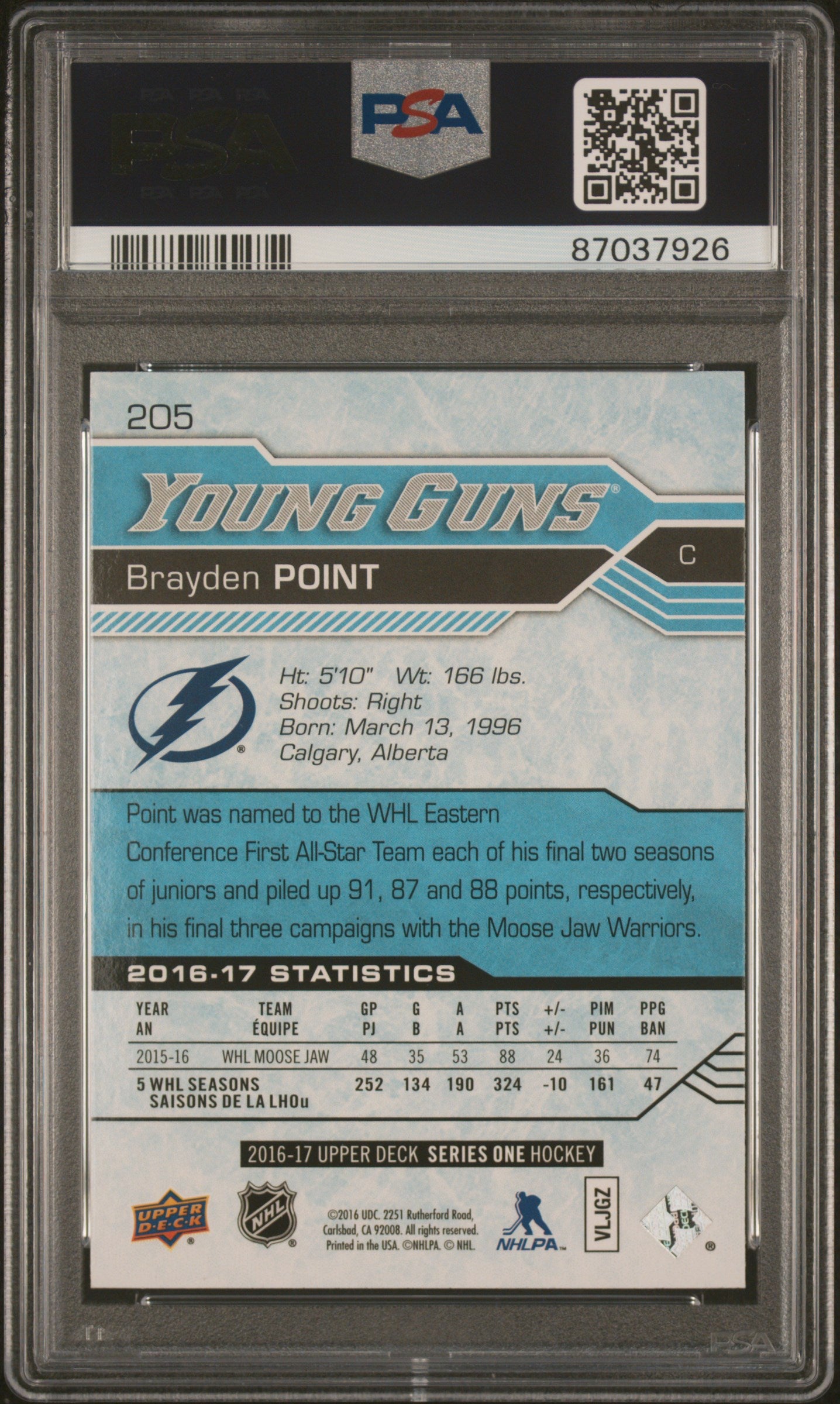 2016 Upper Deck #205 Brayden Point PSA 10