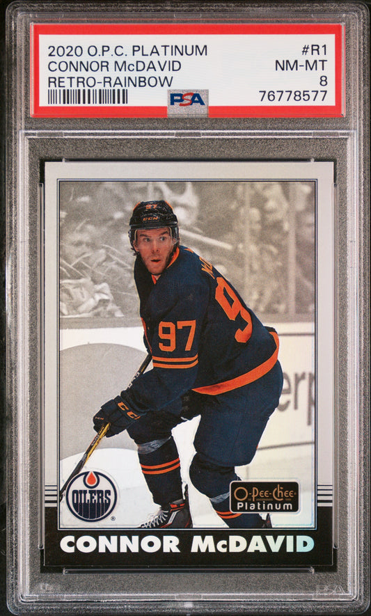 2020 O-Pee-Chee Platinum Retro #R1 Connor Mcdavid Retro-Rainbow PSA 8