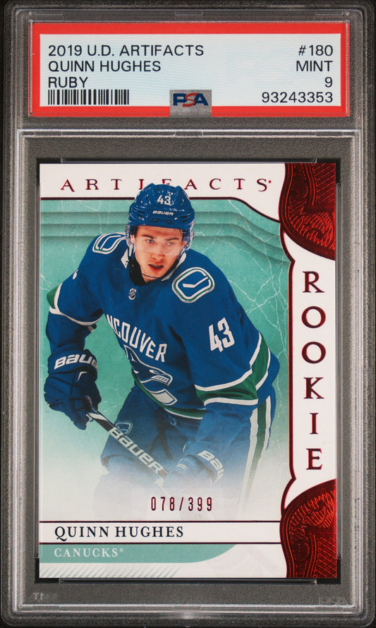 2019 Upper Deck Artifacts #180 Quinn Hughes Ruby PSA 9