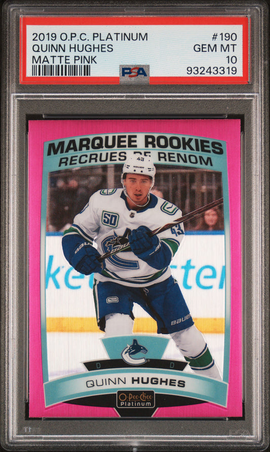 2019 O-Pee-Chee Platinum #190 Quinn Hughes Matte Pink PSA 10
