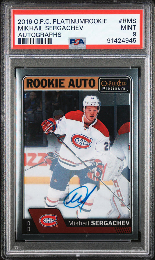 2016 O-Pee-Chee Platinum Rookie Autographs #RMS Mikhail Sergachev Autographs PSA 9