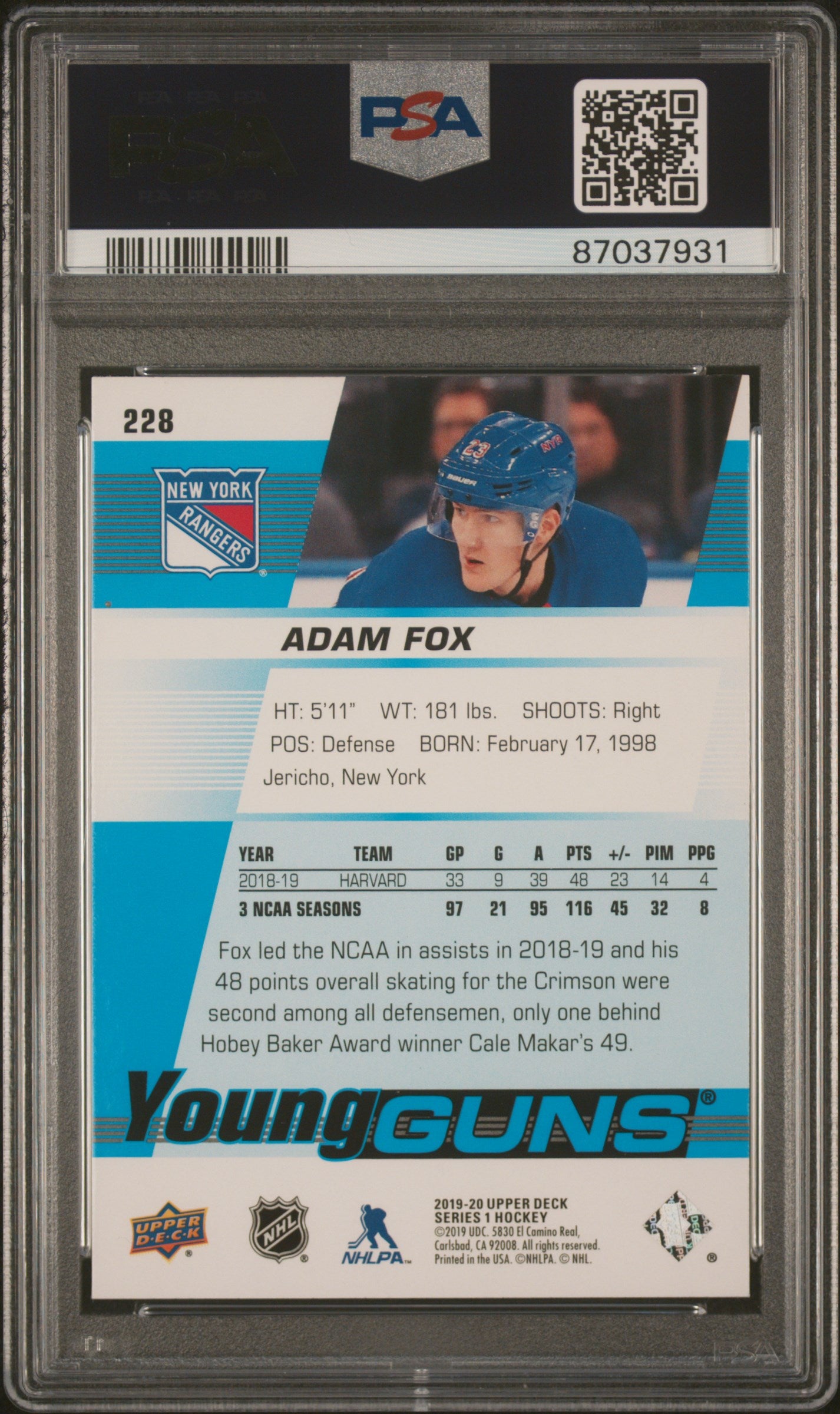 2019 Upper Deck #228 Adam Fox PSA 9