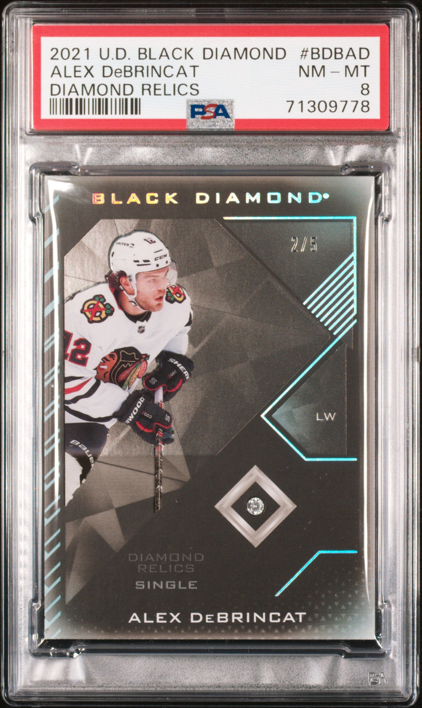 2021 Upper Deck Black Diamond #BDBAD Alex Debrincat Diamond Relics PSA 8